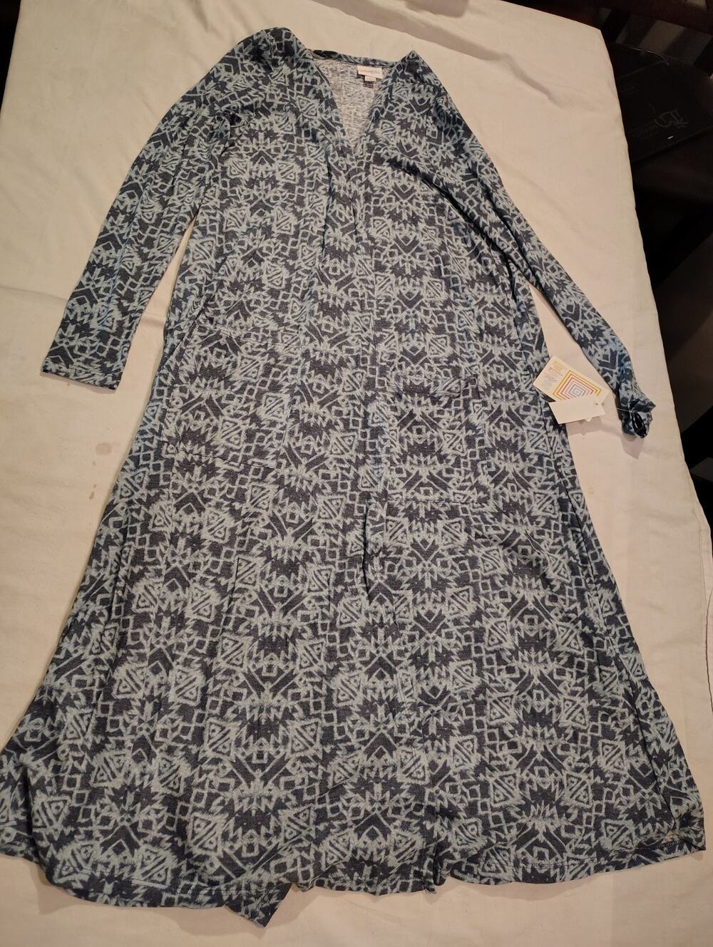 Lularoe Sarah Small NWT Open Cardigan Blue Electric Geometric New S